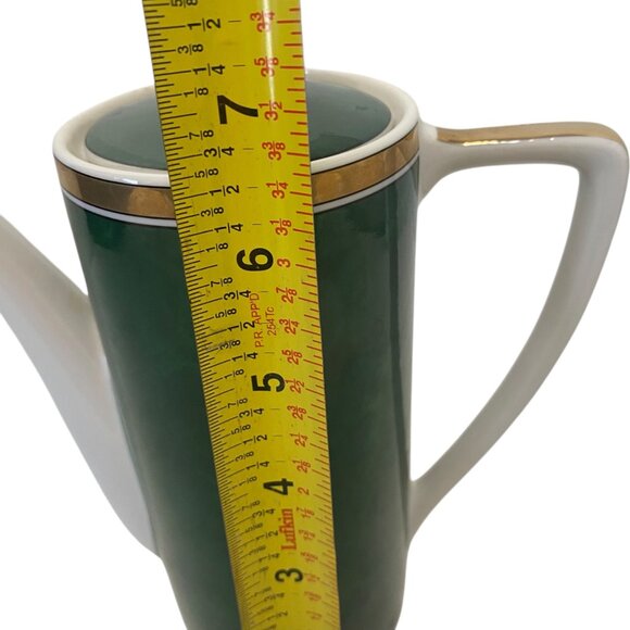 Vintage Otagiri Malachite Green Gold Trim Porcelain Coffee/Tea Pot Retro 6.5" - Picture 7 of 9